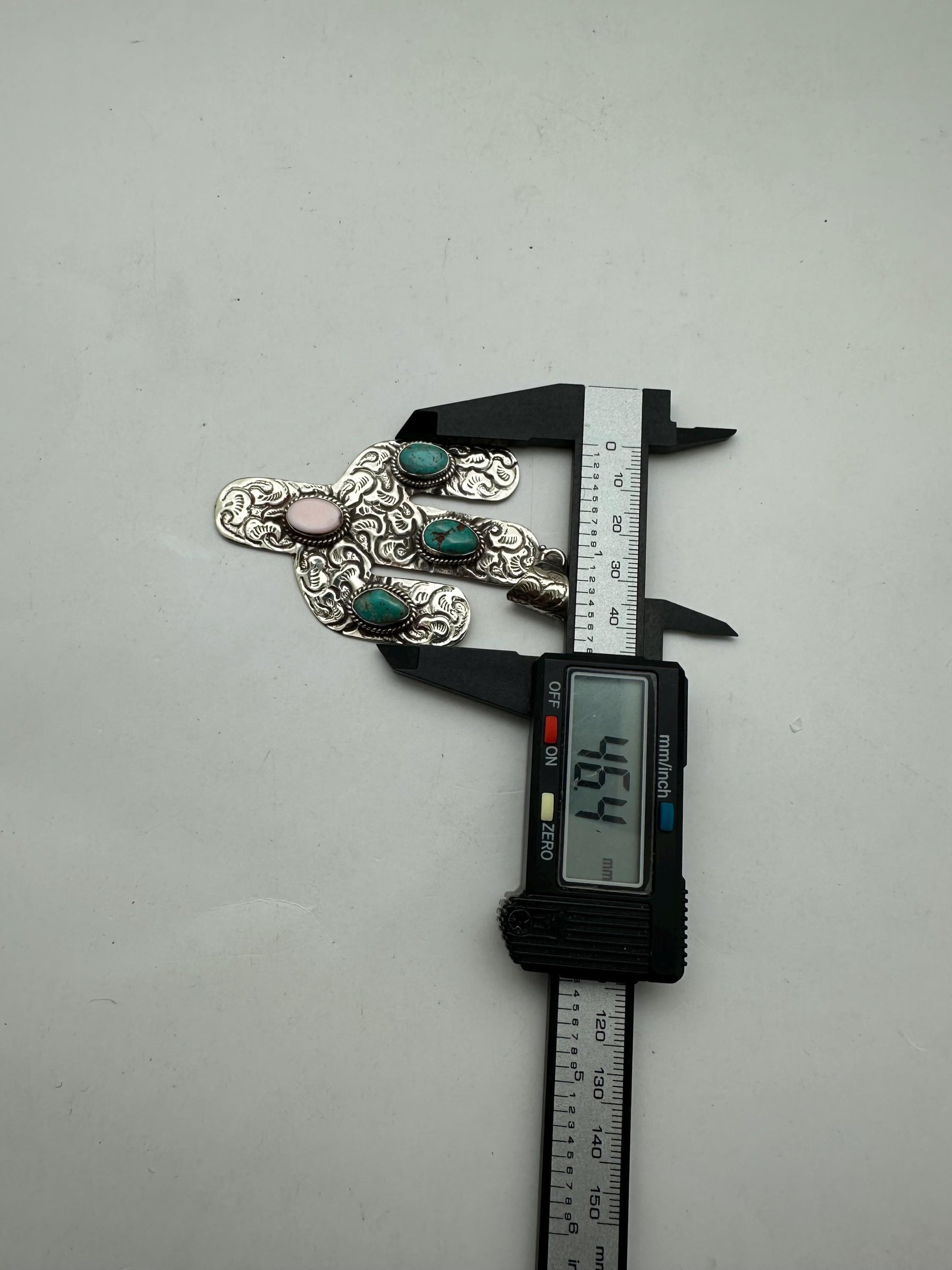 Cactus pendant, handcrafted,Tibetan repoussesilver, turquoise, shell, bohemien, artisan jewelry,