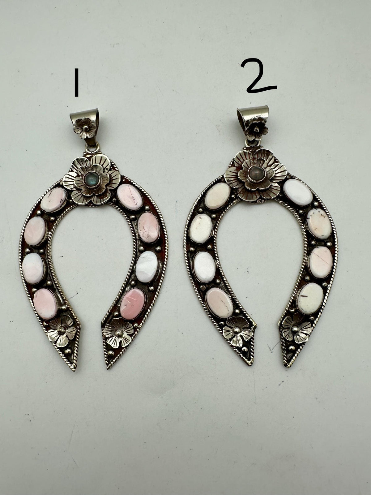 Large Floral blossoms pendant,, tibetan silver, white and pink shell, handcrafted,labradorite, flower pendant, 102.8mmX60.4mm