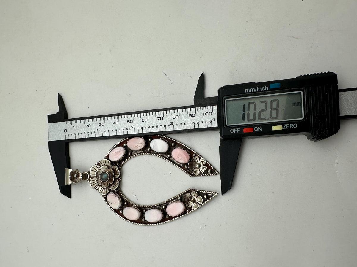 Large Floral blossoms pendant,, tibetan silver, white and pink shell, handcrafted,labradorite, flower pendant, 102.8mmX60.4mm