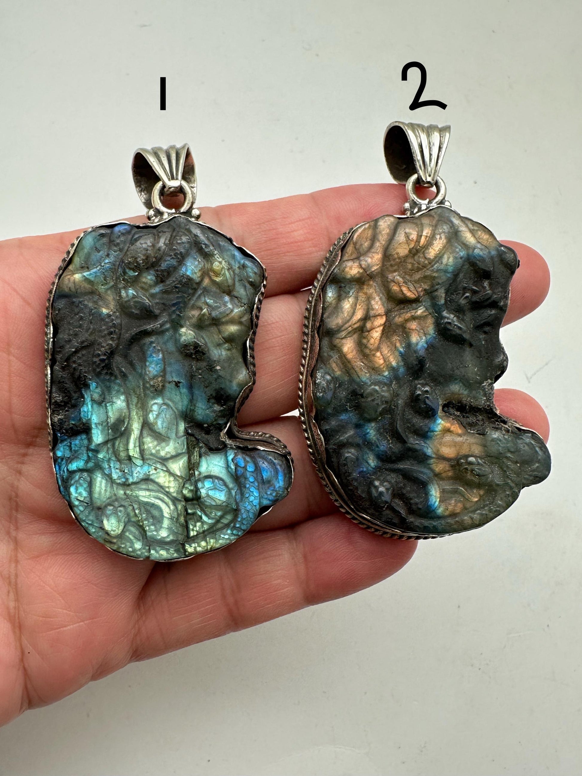Labradorite carved medusa pendant, handcrafted,Tibetan silver,Artisan jewelry 66.6mmX35.3mm