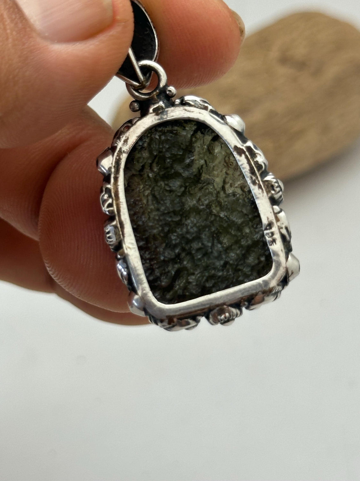 Moldabite medicine Buddha , extremely rare master handcrafted with sterling silver