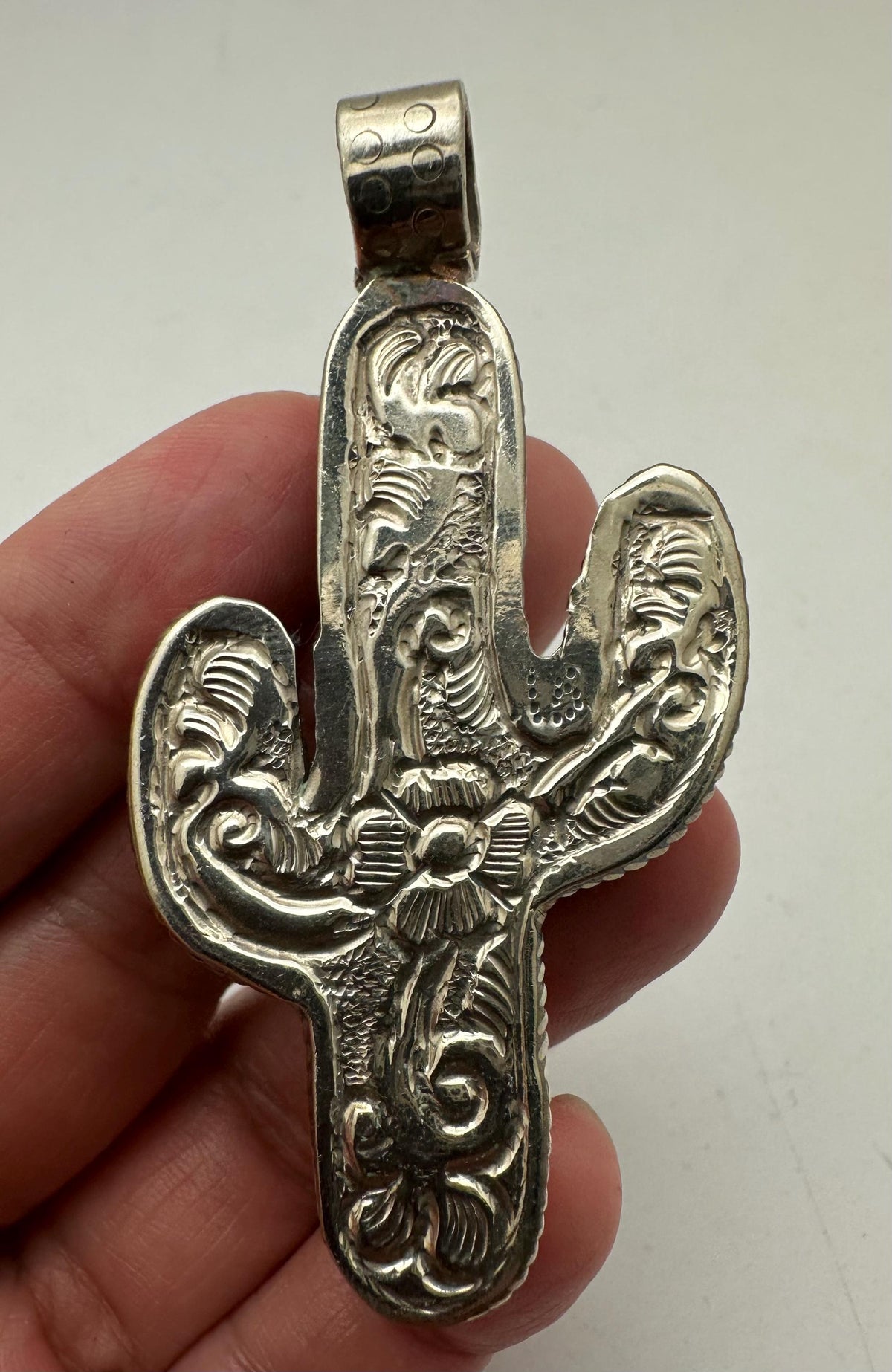 Handcrafted, bone carved cactus pendant,Tibetan silver,65X35mm