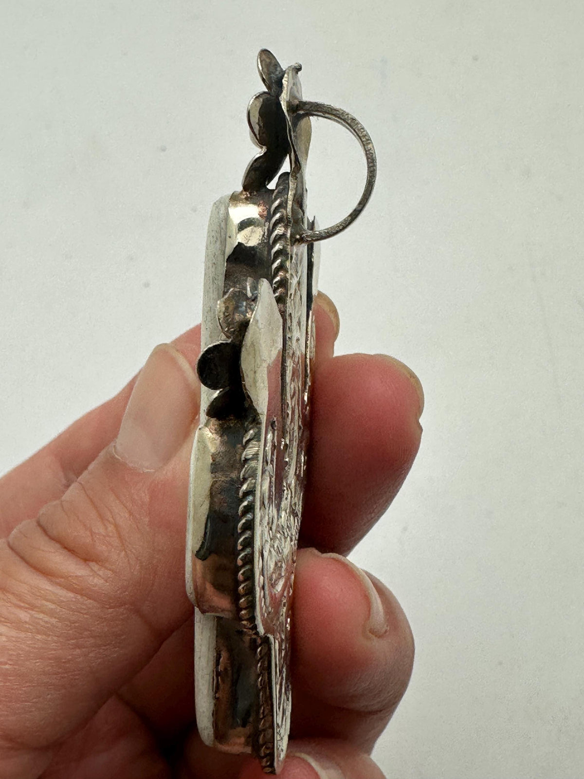 Handcrafted,Bone carved cactus pendant, floral pendant,Tibetan silver,65mmX34mm