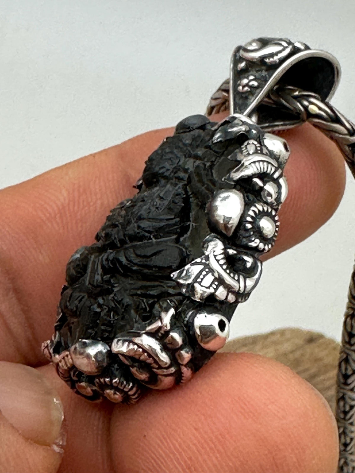 Moldavite guru padma sambhava , extremely rare master handcrafted with sterling silver