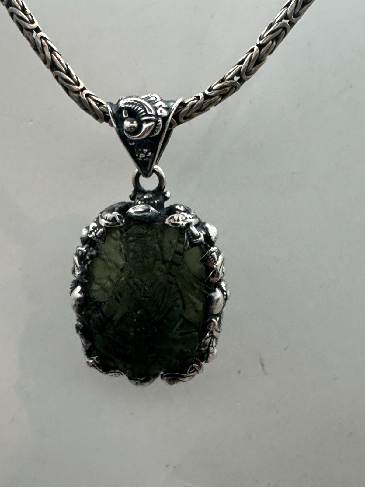 Moldavite guru padma sambhava , extremely rare master handcrafted with sterling silver