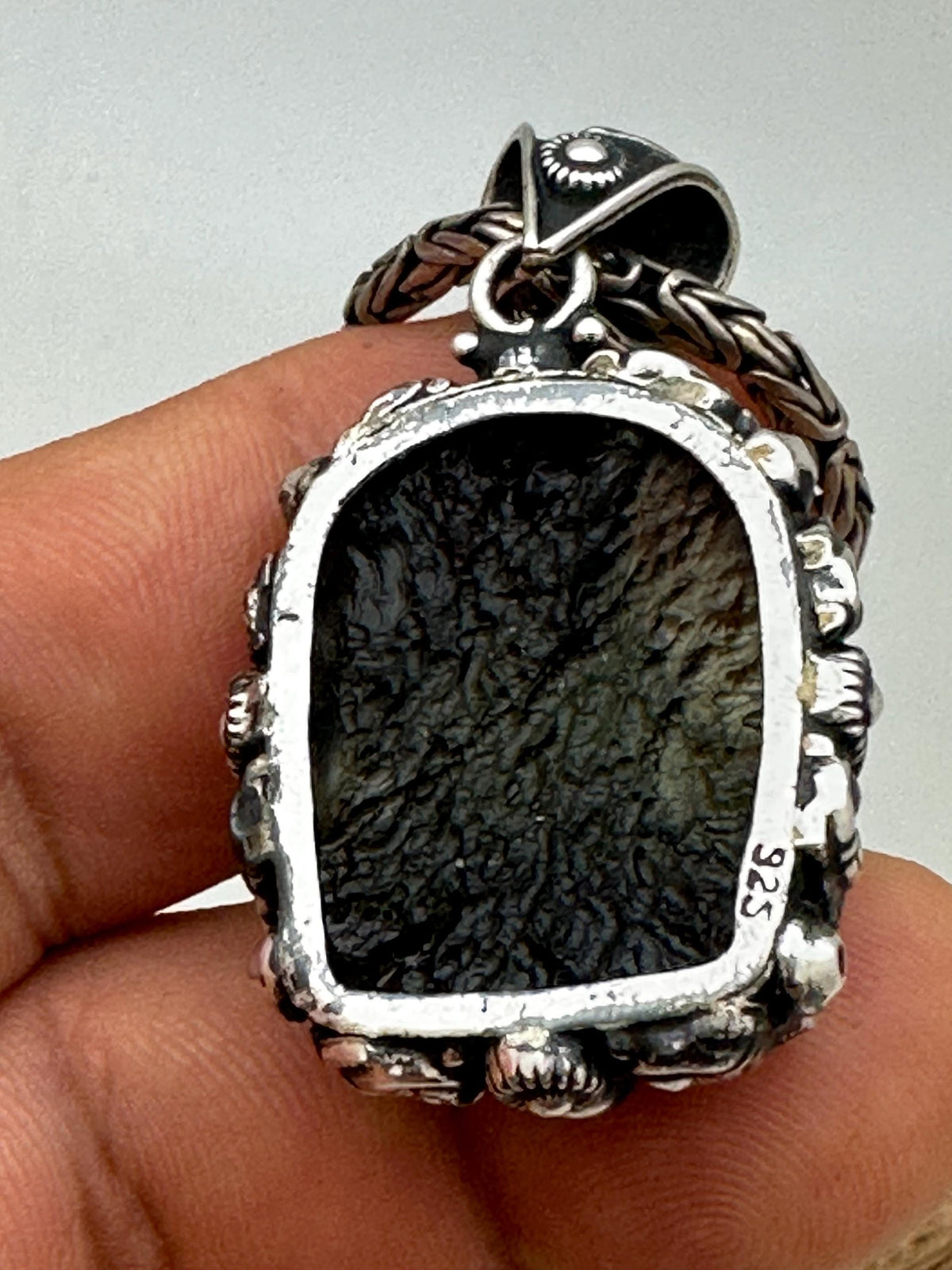 Moldavite guru padma sambhava , extremely rare master handcrafted with sterling silver