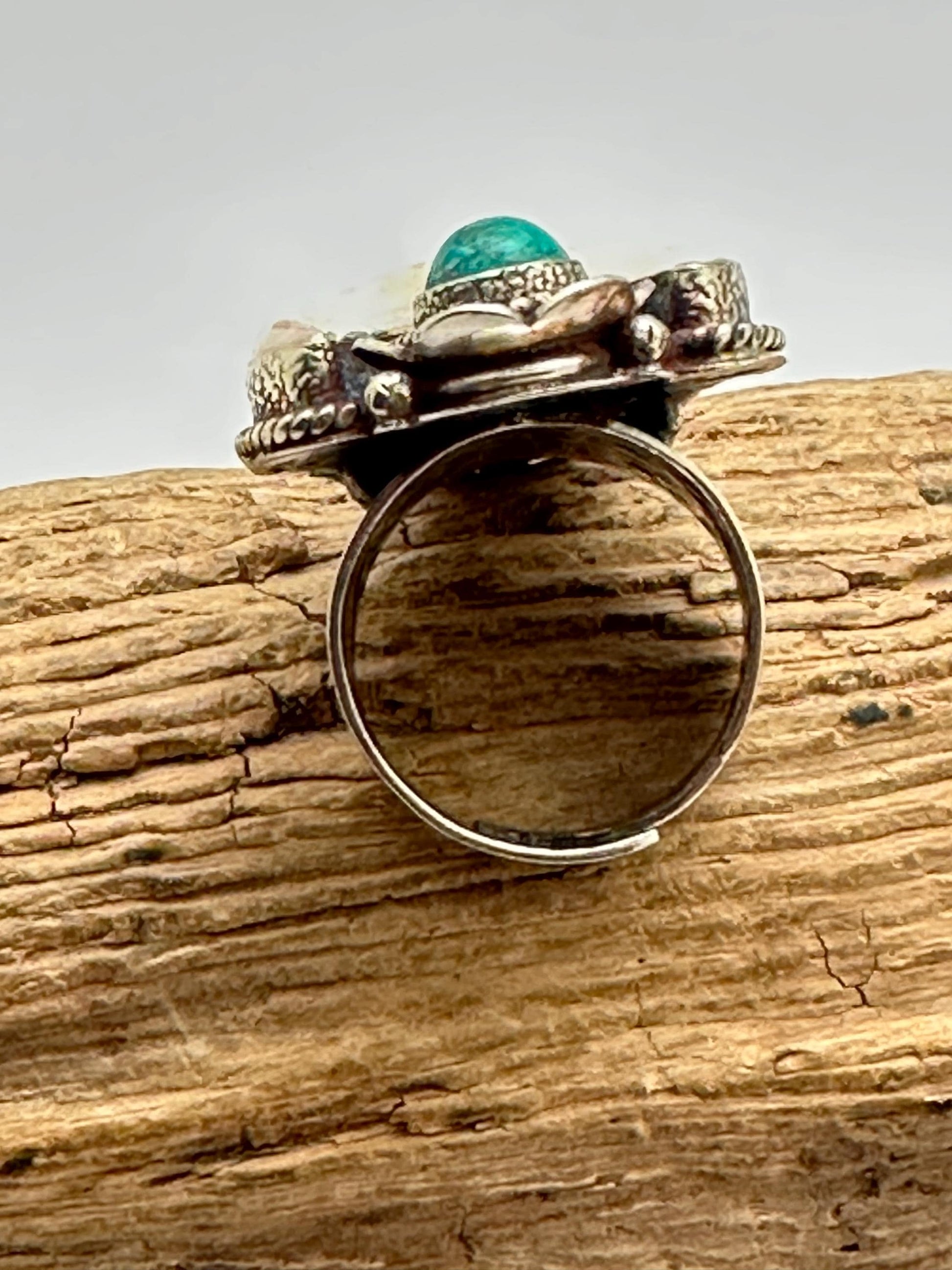 Handcrafted, Bull head skull ring,Tibetan silver, turquoise,adjustable,45X25mm
