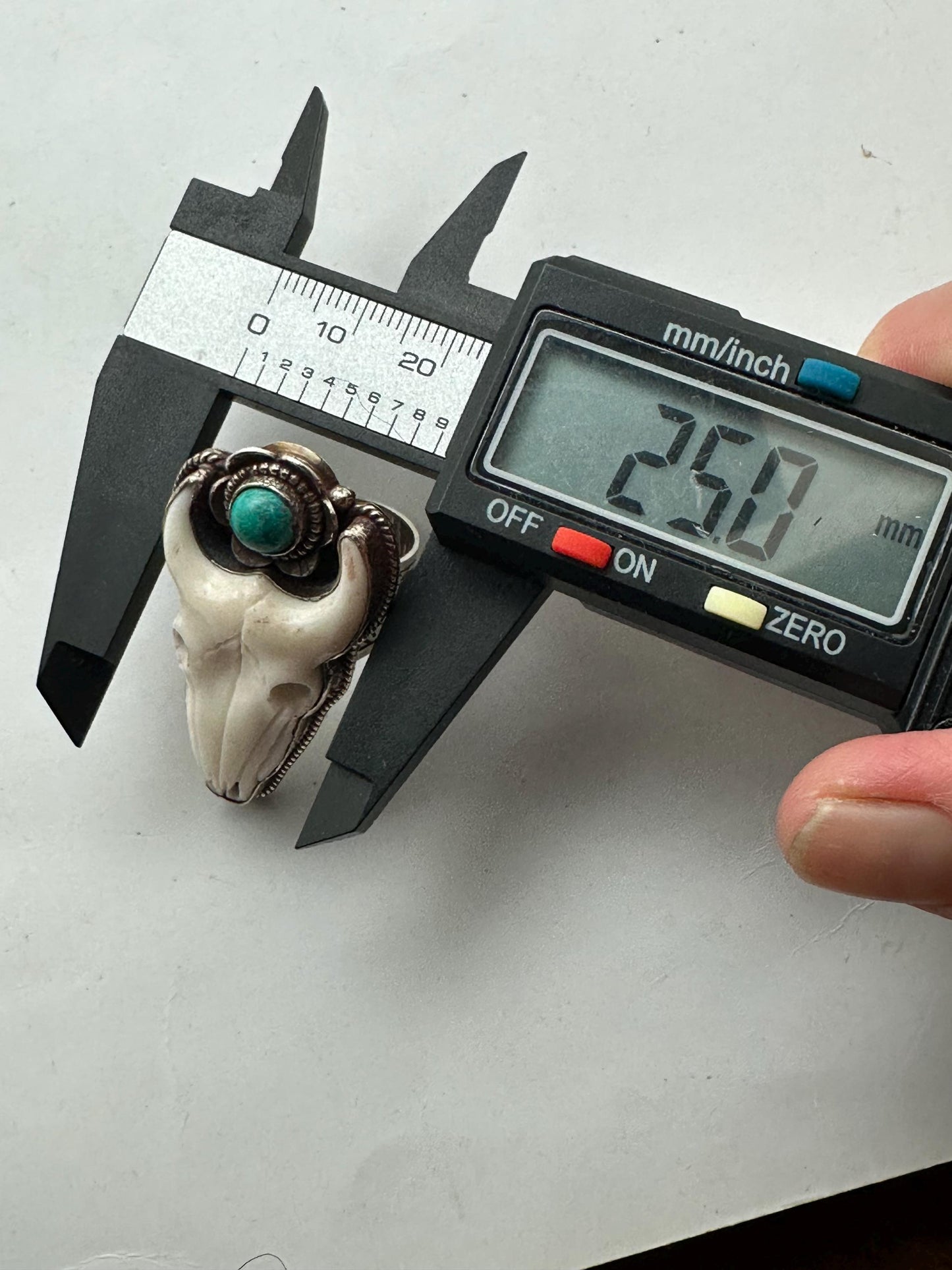 Handcrafted, Bull head skull ring,Tibetan silver, turquoise,adjustable,45X25mm