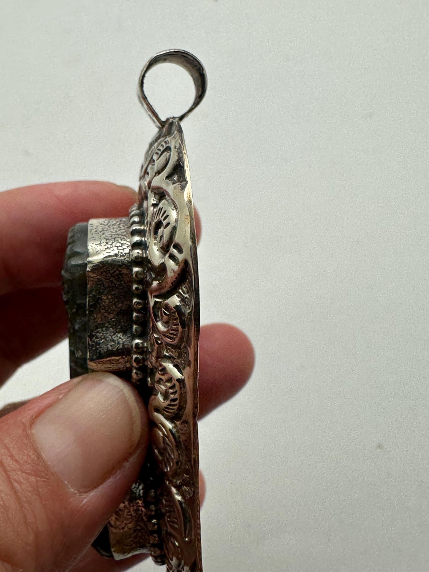 Large labradorite carved seahorse pendant, handcrafted,Tibetan silver,50mmX75mm
