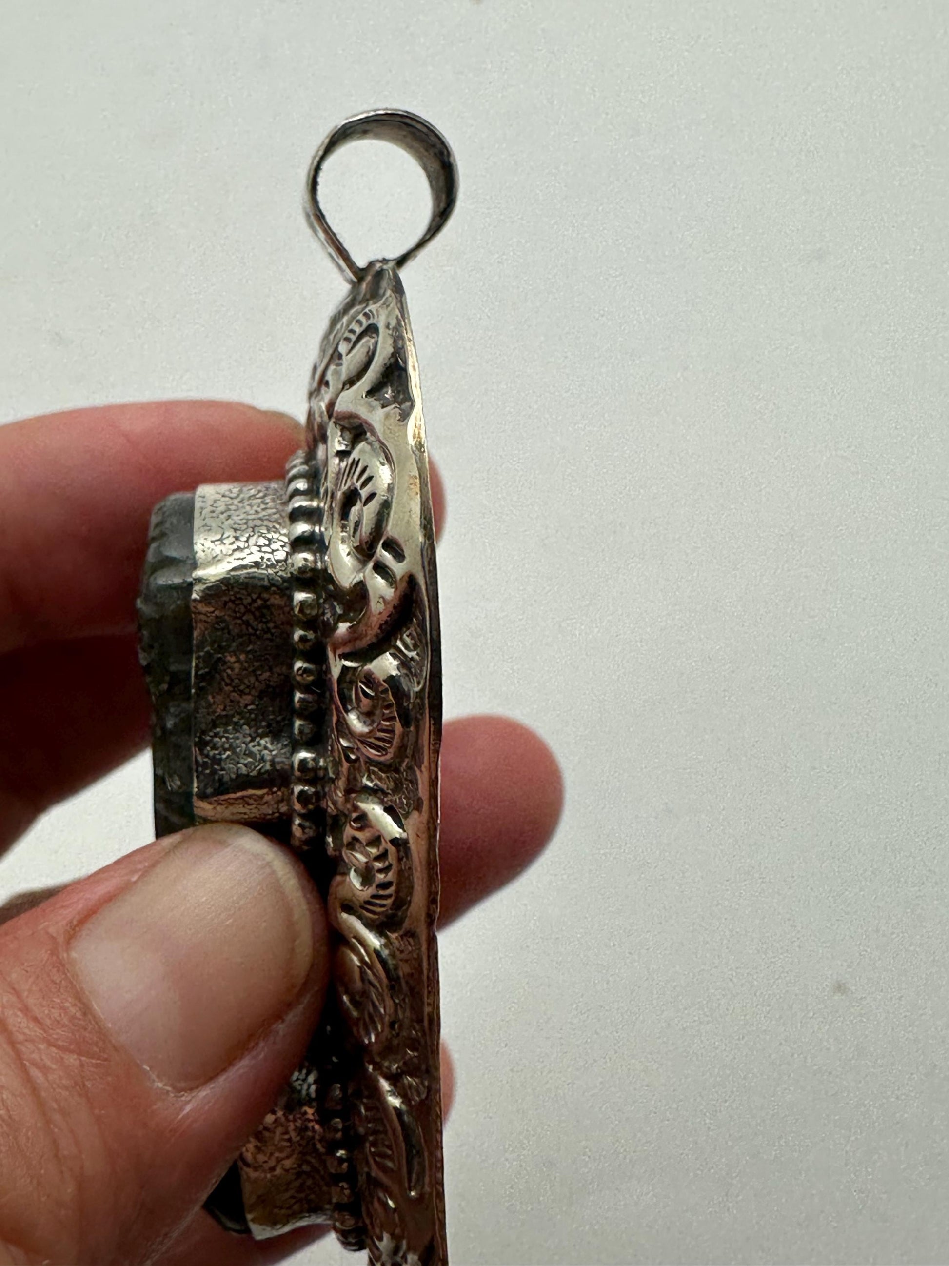 Large labradorite carved seahorse pendant, handcrafted,Tibetan silver,50mmX75mm