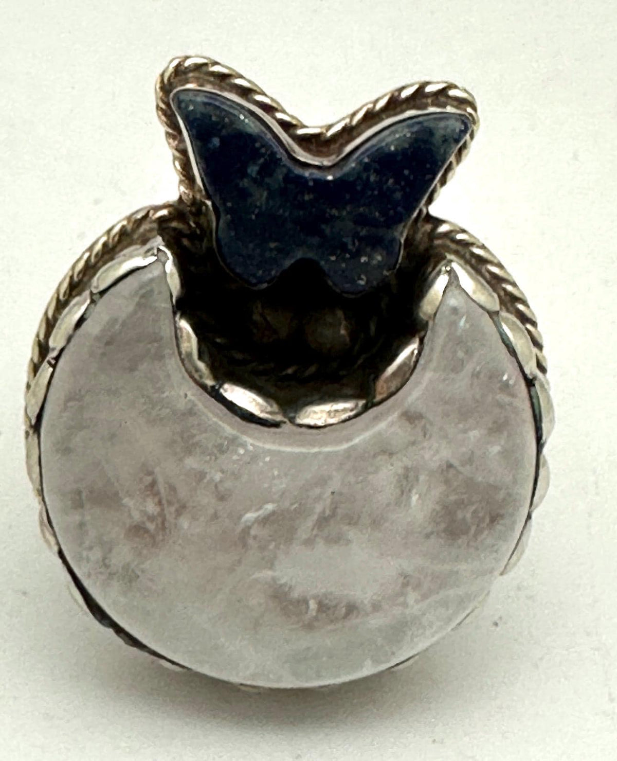 Handcarved moonstone crescent ring, lapis lazuli butterfly ,tibetan silver, adjustable