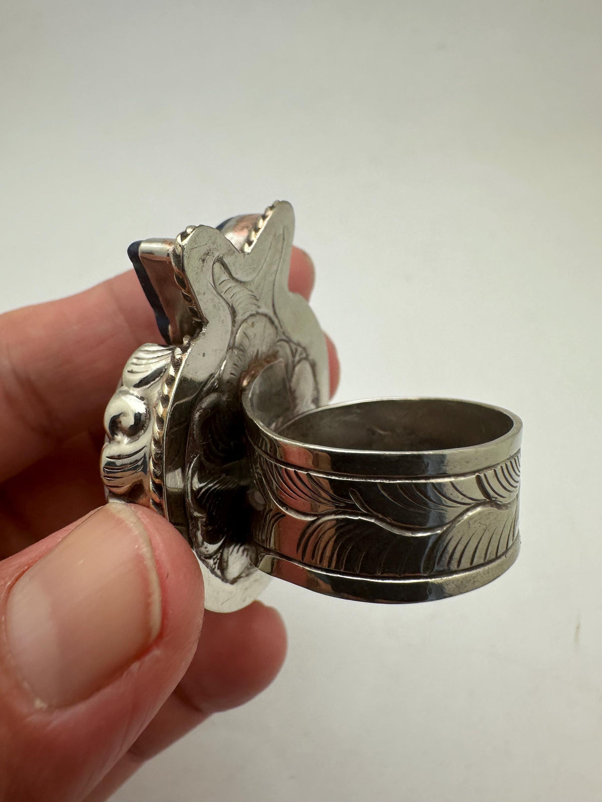 Handcarved moonstone crescent ring, lapis lazuli butterfly ,tibetan silver, adjustable