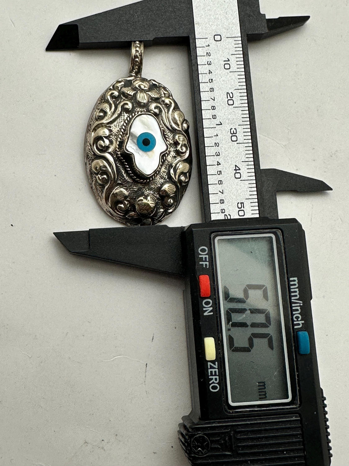Handcrafted, evil eye,mother of pearl hamsa,Tibetan silver,Bohemian,Nepalese