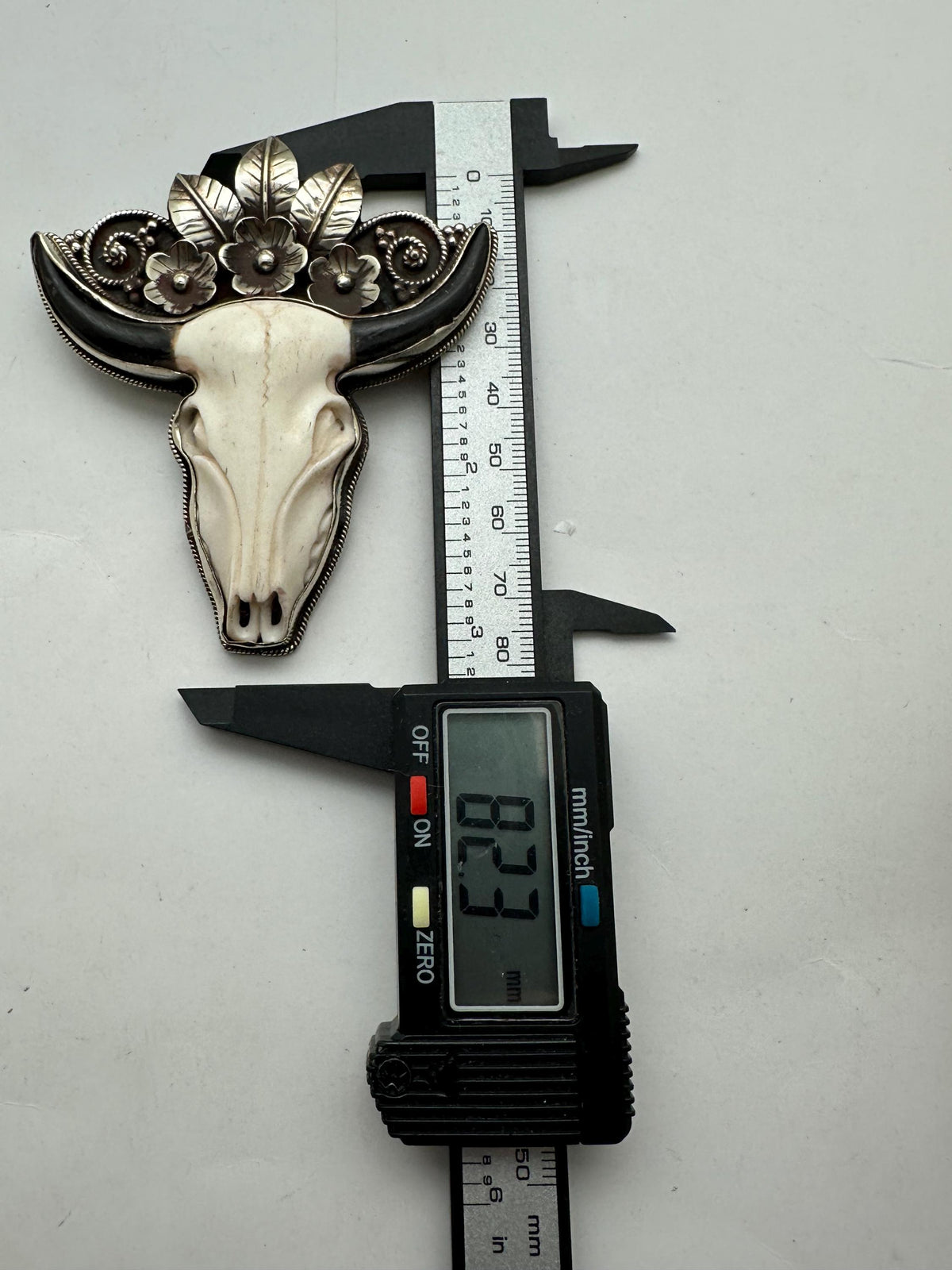 Handcrafted,Large Bone carved bull head skull pendant,Tibetan silver, floral,flower,design,ethnic style 82.3mmX30.2mm