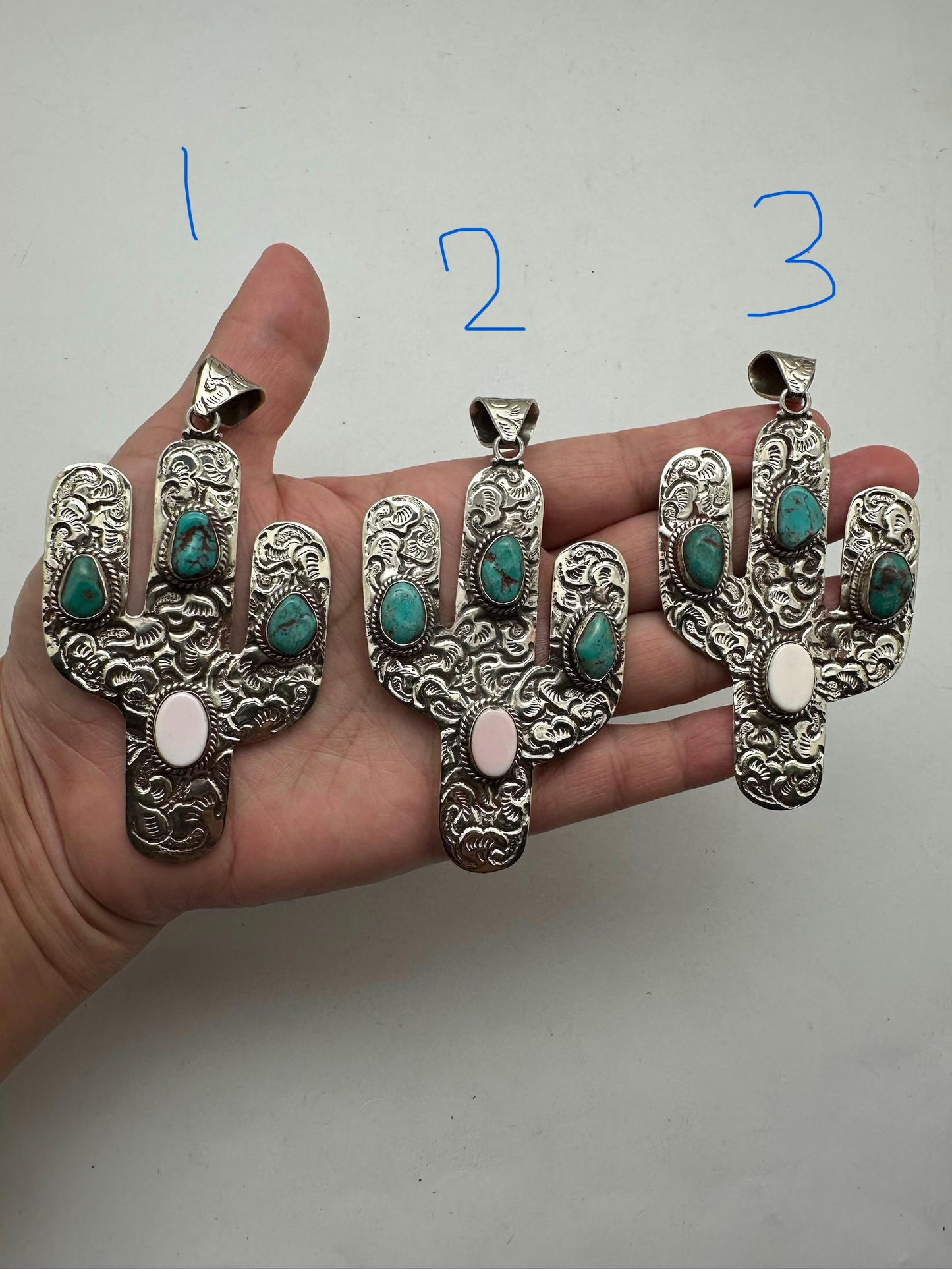 Cactus pendant, handcrafted,Tibetan repoussesilver, turquoise, shell, bohemien, artisan jewelry,