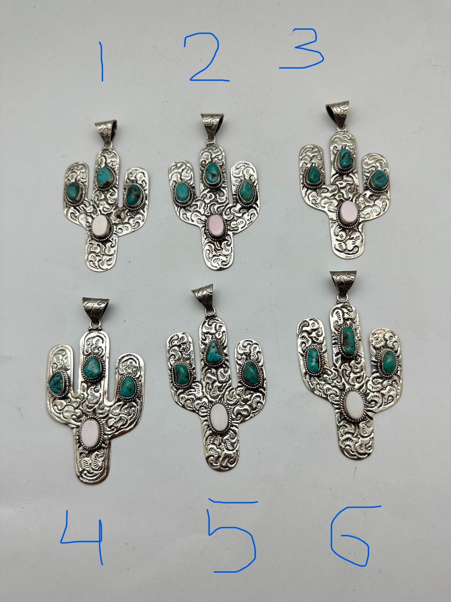 Cactus pendant, handcrafted,Tibetan repoussesilver, turquoise, shell, bohemien, artisan jewelry,