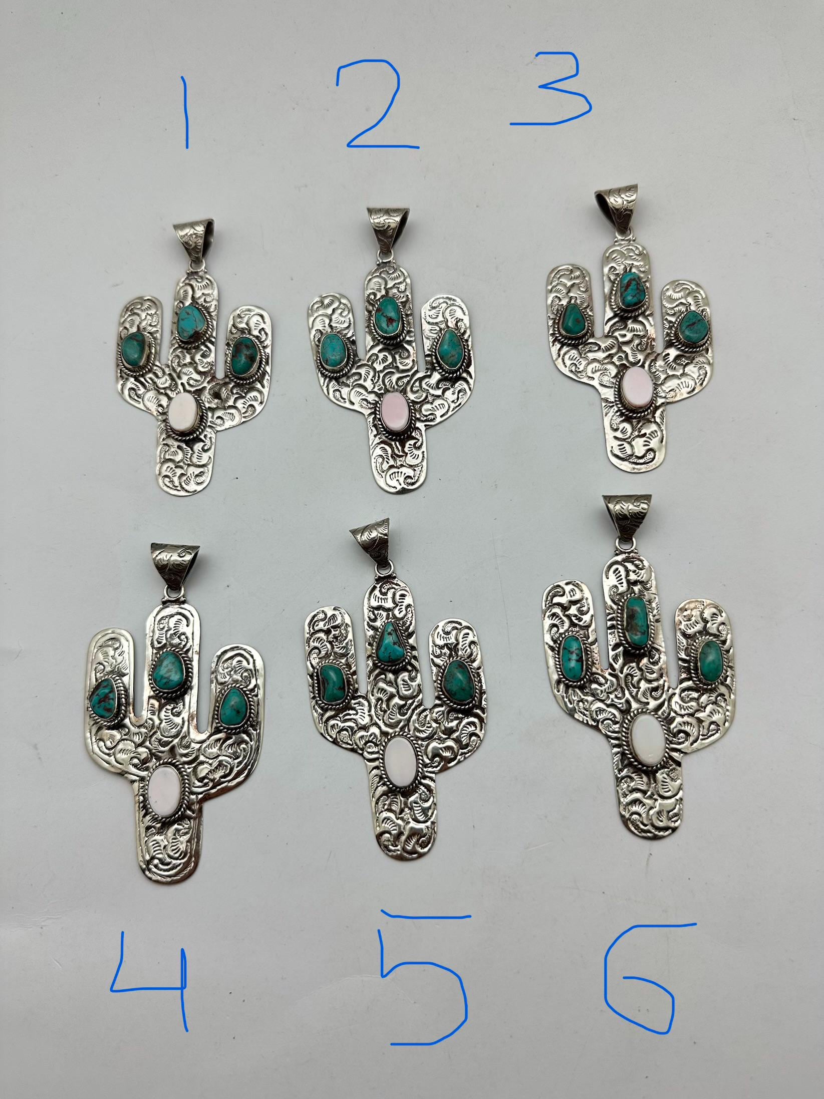 Cactus pendant, handcrafted,Tibetan repoussesilver, turquoise, shell, bohemien, artisan jewelry,
