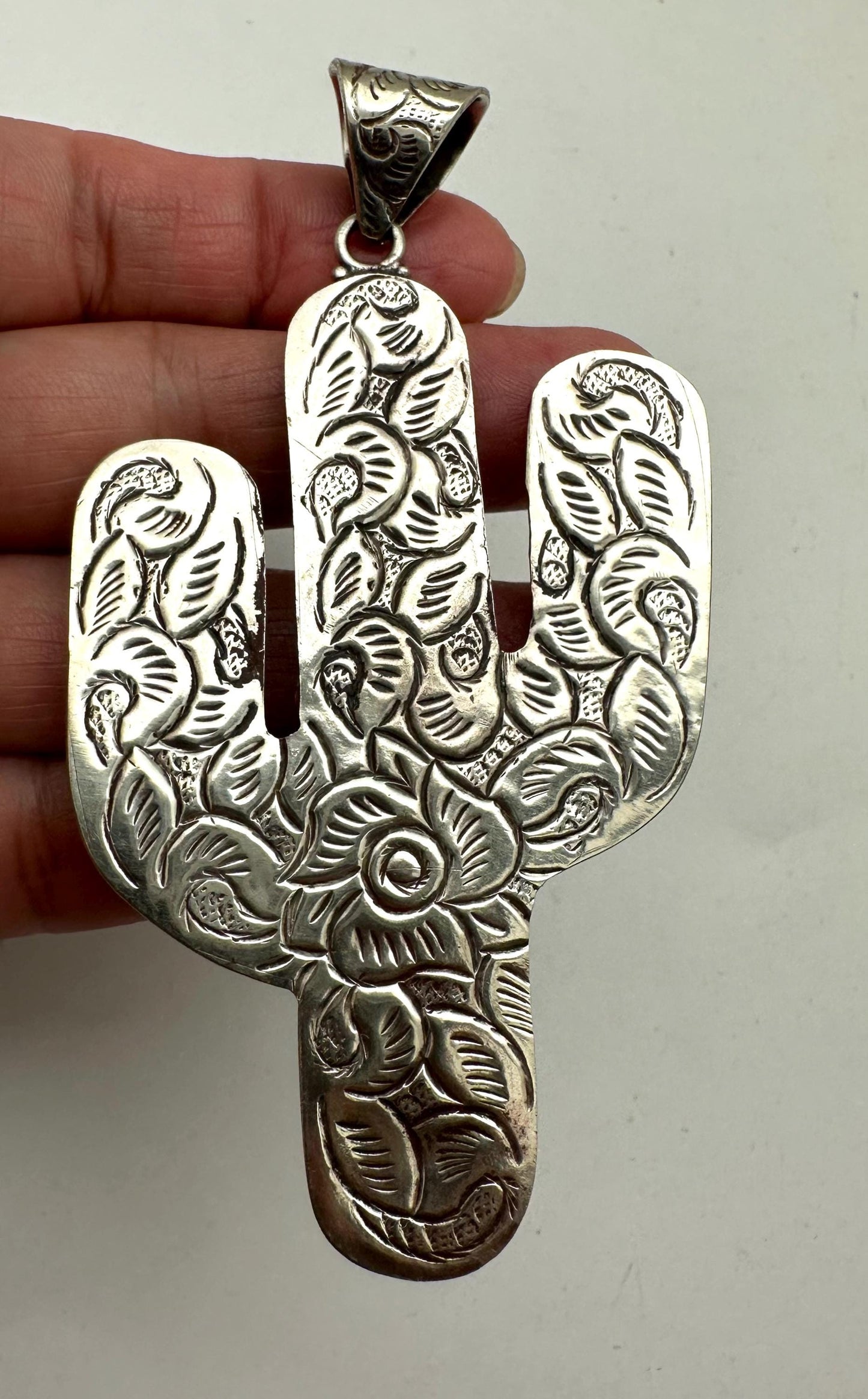 Cactus pendant, handcrafted,Tibetan repoussesilver, turquoise, shell, bohemien, artisan jewelry,