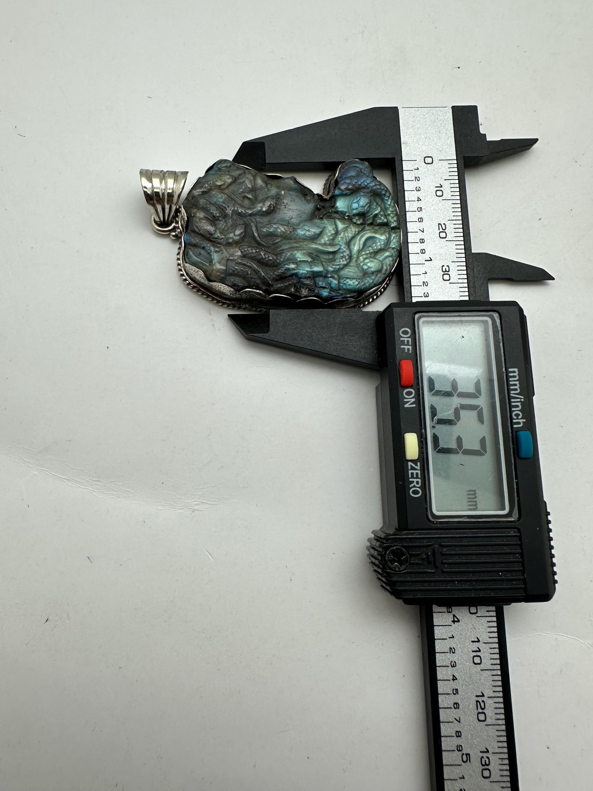 Labradorite carved medusa pendant, handcrafted,Tibetan silver,Artisan jewelry 66.6mmX35.3mm