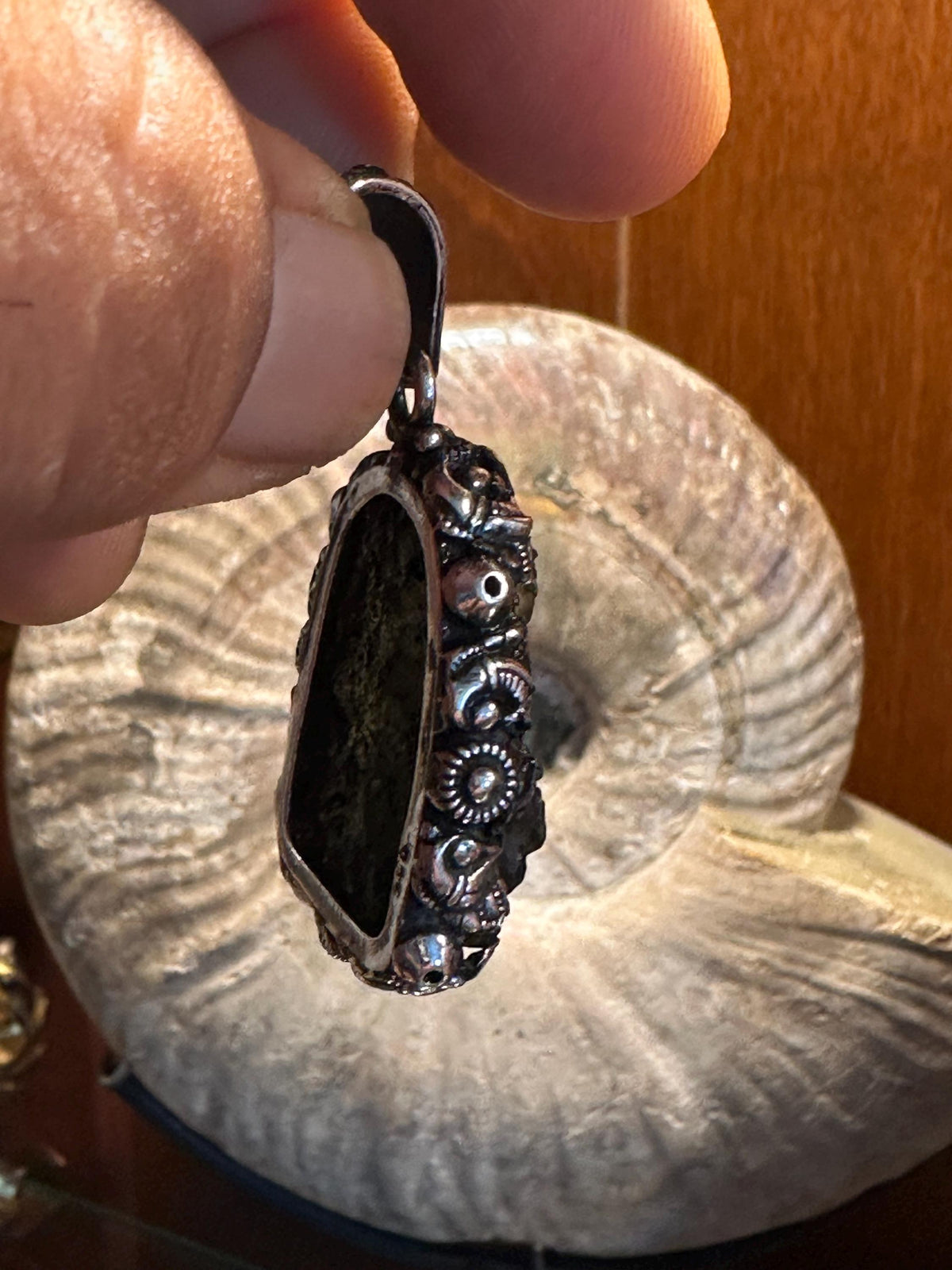 Moldabite medicine Buddha , extremely rare master handcrafted with sterling silver