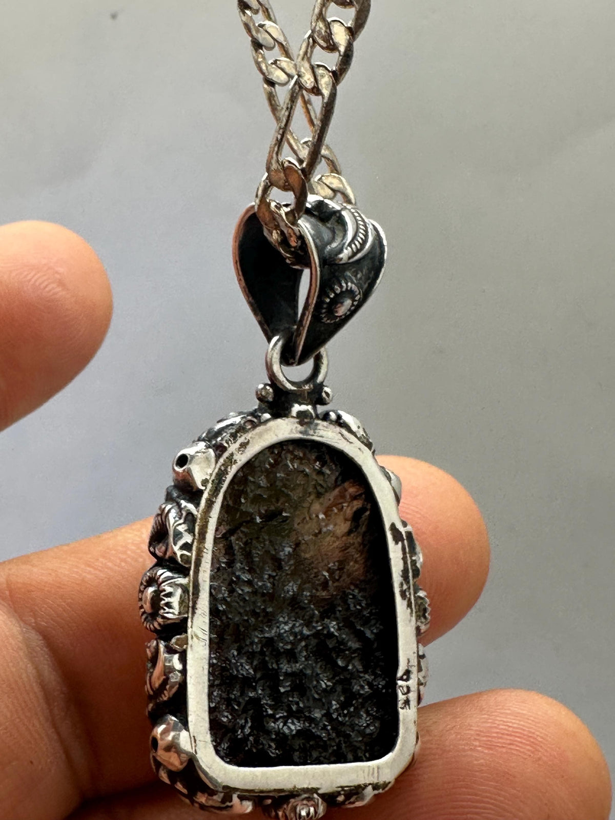 Moldabite medicine Buddha , extremely rare master handcrafted with sterling silver