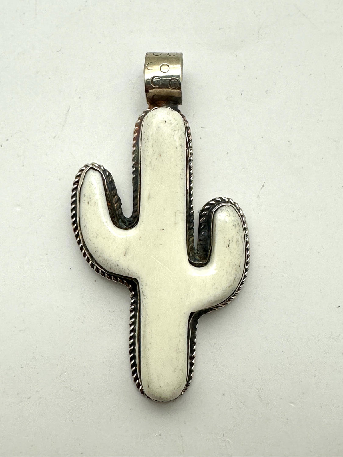 Handcrafted, bone carved cactus pendant,Tibetan silver,65X35mm