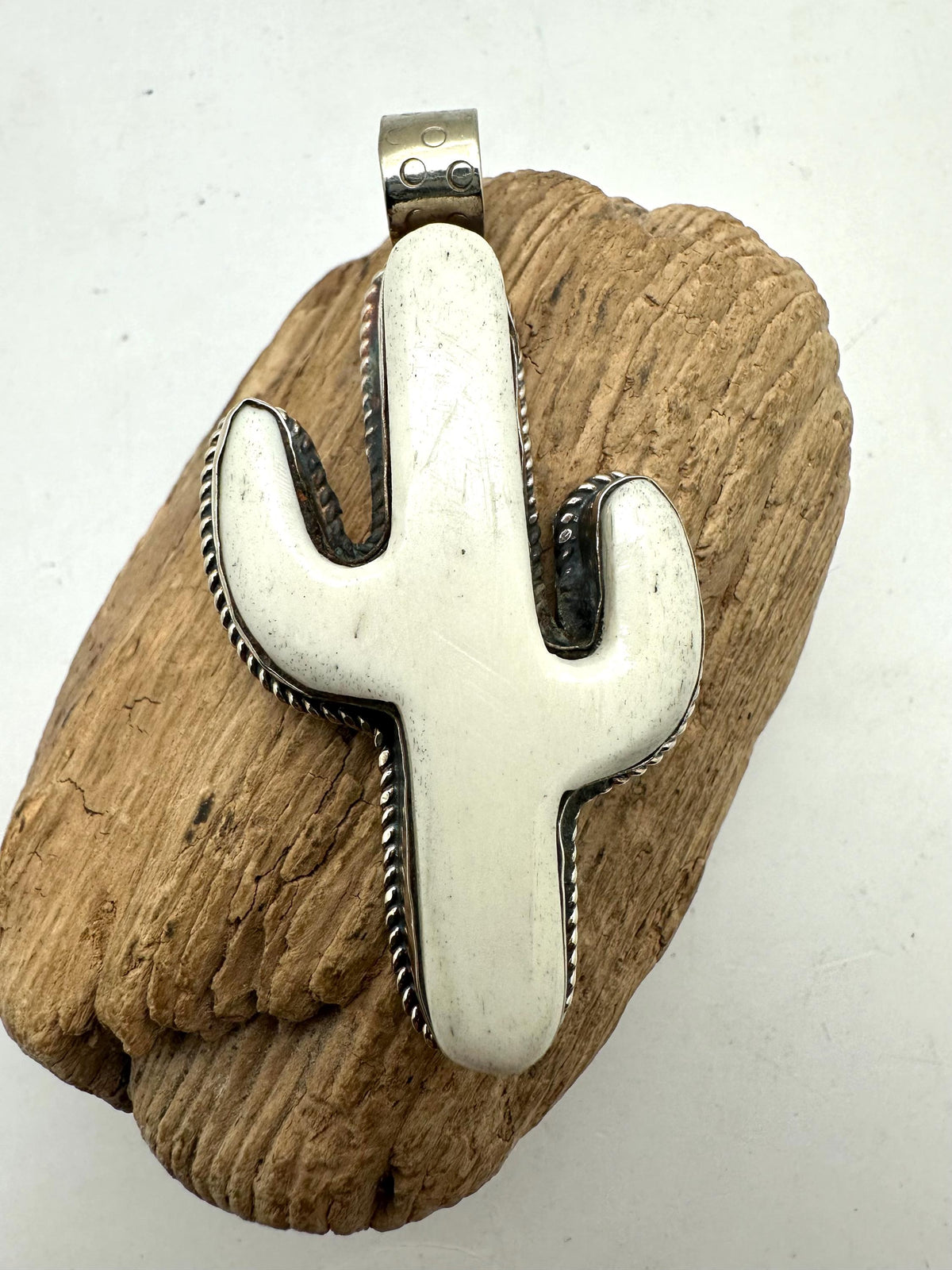 Handcrafted, bone carved cactus pendant,Tibetan silver,65X35mm