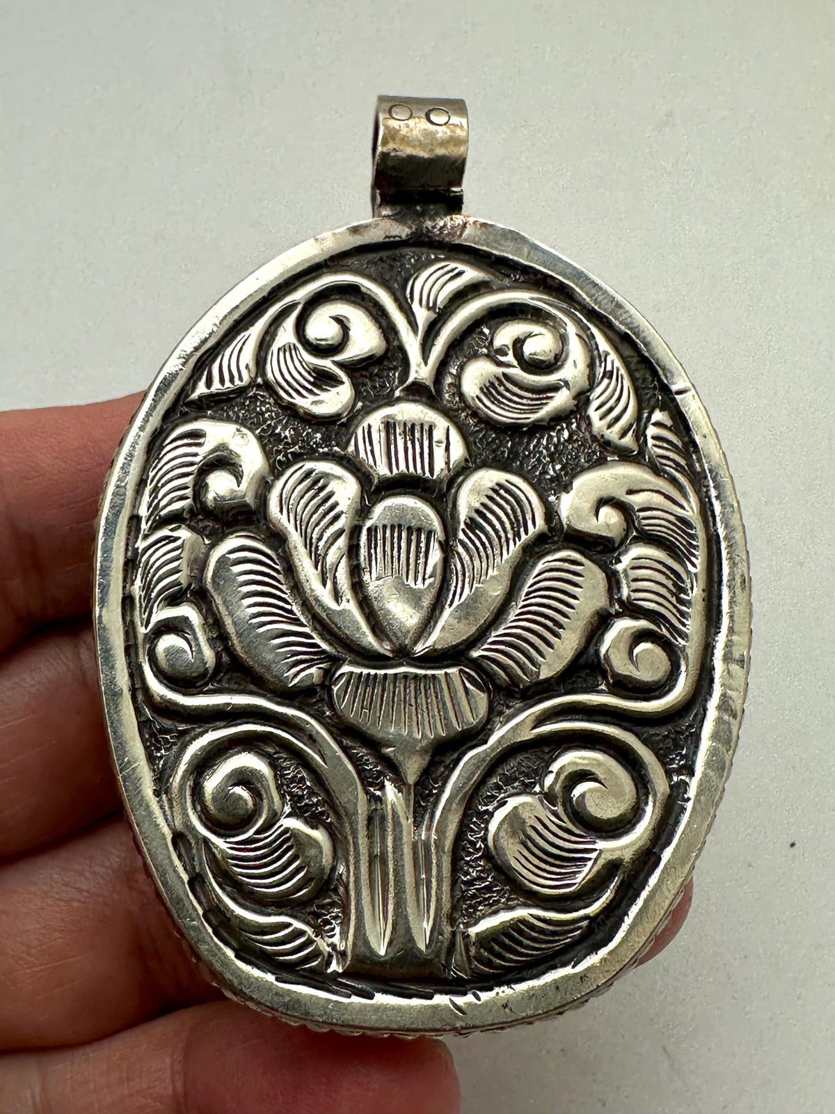 Handcrafted, bone carved dog,Tibetan silver, dog lover jewelry, Animal portrait gift