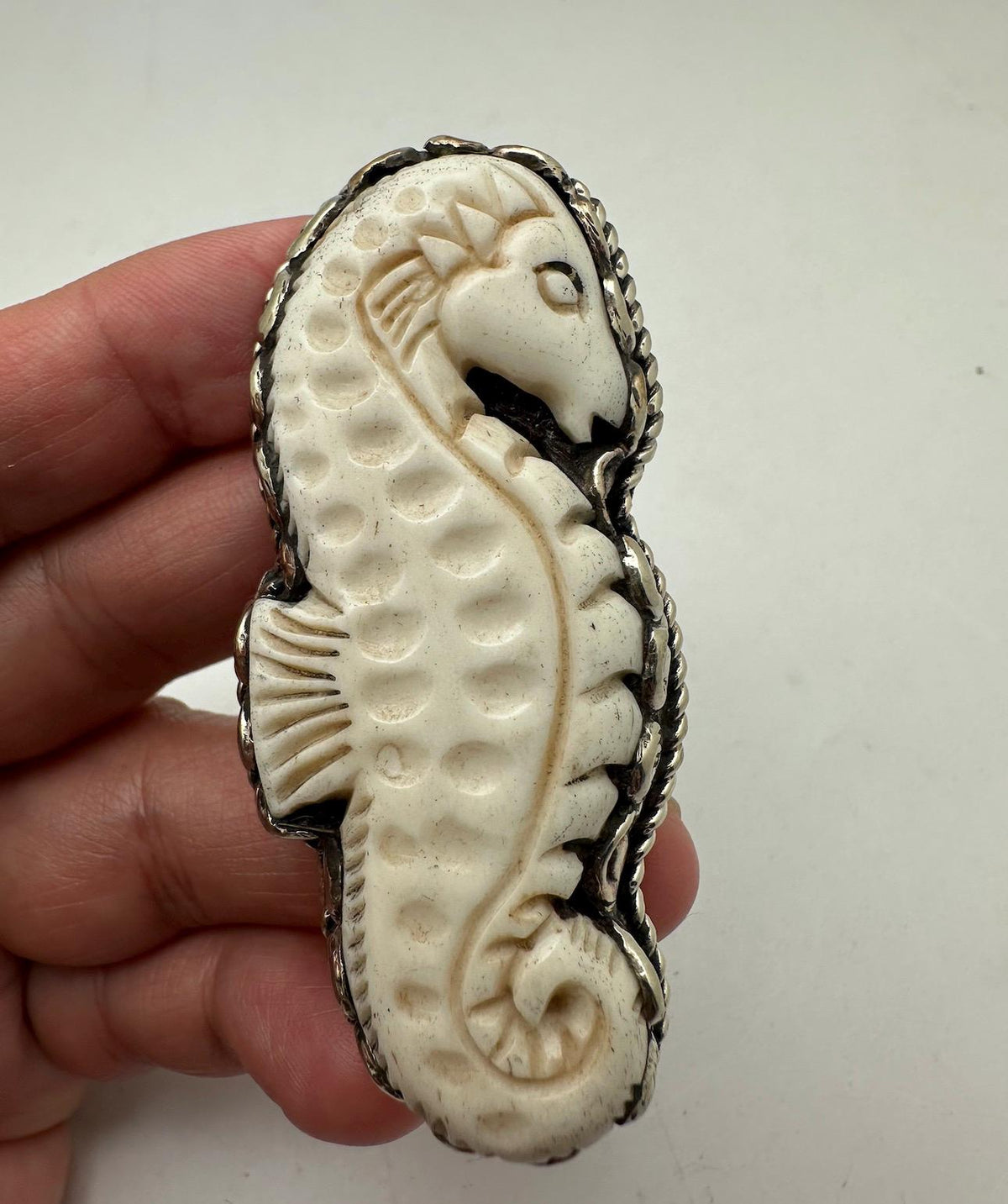 handcrafted,bone carved sea horse ring, Tibetan silver, adjustable ,beach lover gift,64.5mmX28.4