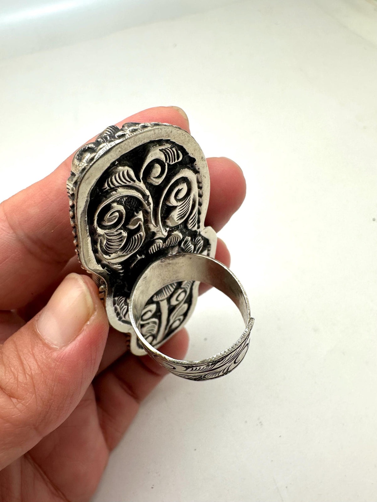handcrafted,bone carved sea horse ring, Tibetan silver, adjustable ,beach lover gift,64.5mmX28.4