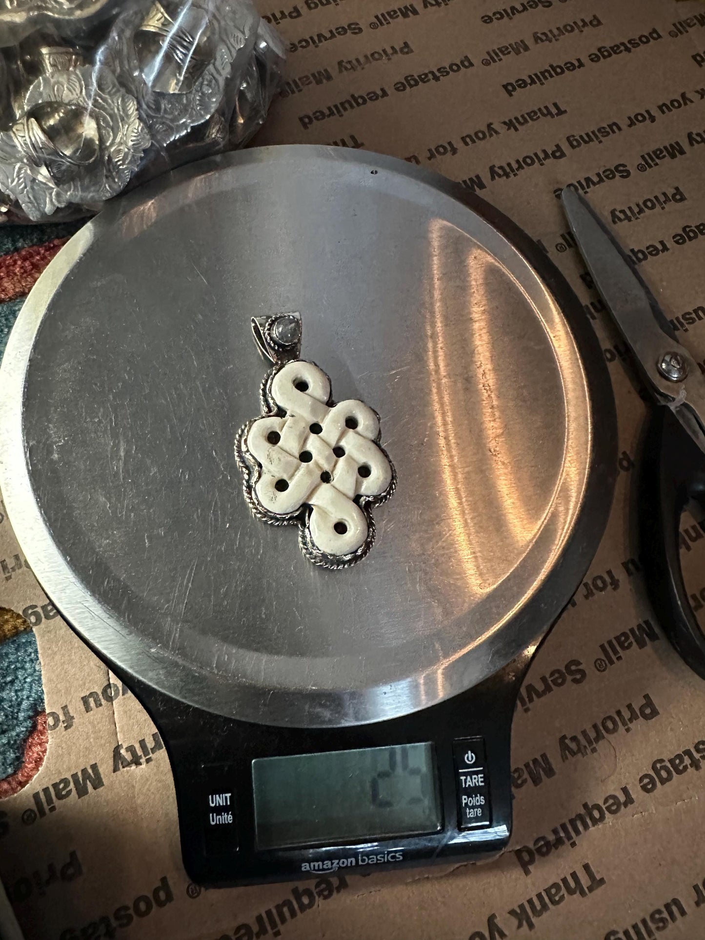 Handcrafted, bone carved endless knot, Tibetan silver, Tibetan Endless Loop Symbol Necklace, Spiritual Protection Jewelry