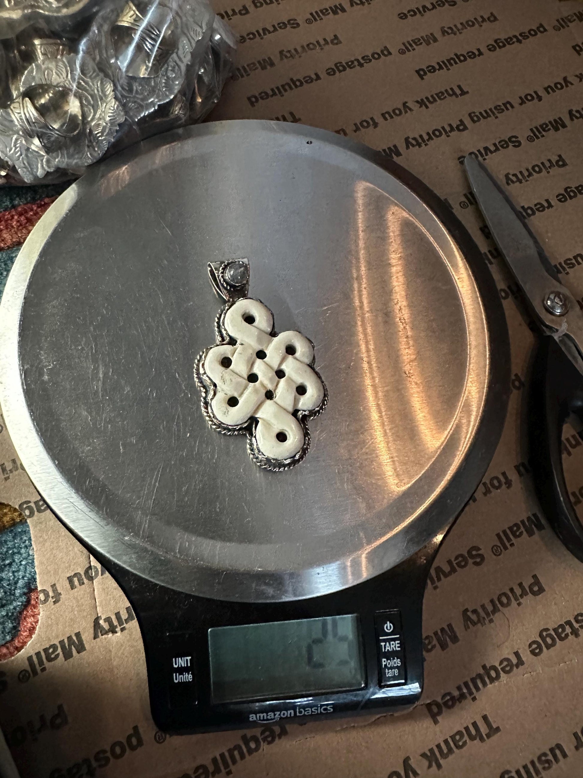 Handcrafted, bone carved endless knot, Tibetan silver, Tibetan Endless Loop Symbol Necklace, Spiritual Protection Jewelry