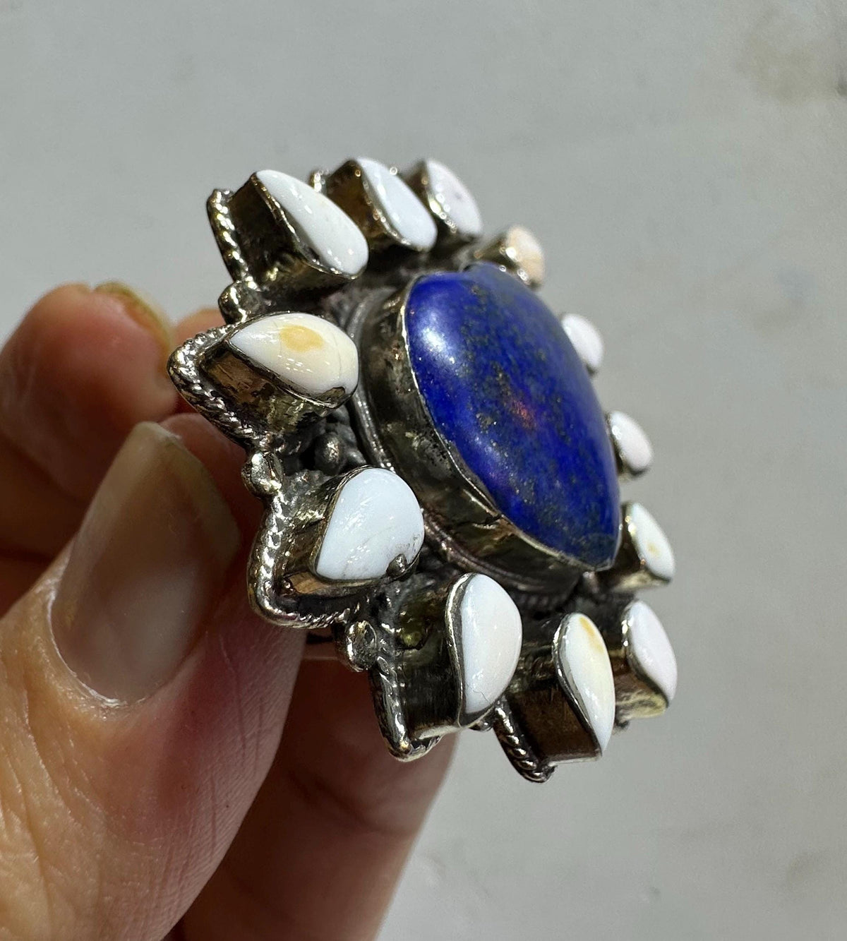 Lapis lazuli heart ring,teardrop shell,handcrafted,adjustable,Tibetan silver