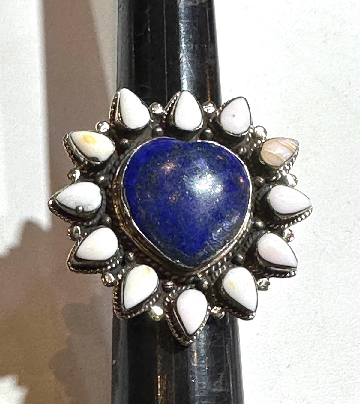 Lapis lazuli heart ring,teardrop shell,handcrafted,adjustable,Tibetan silver