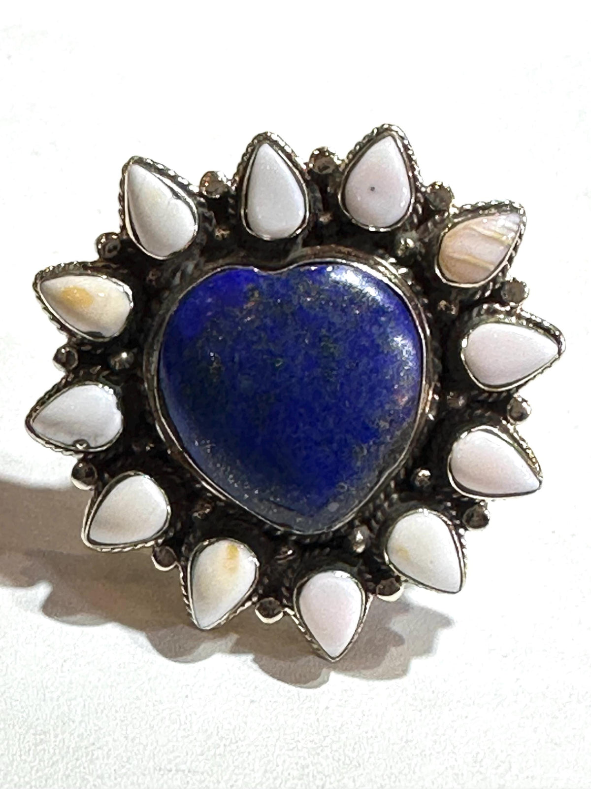 Lapis lazuli heart ring,teardrop shell,handcrafted,adjustable,Tibetan silver
