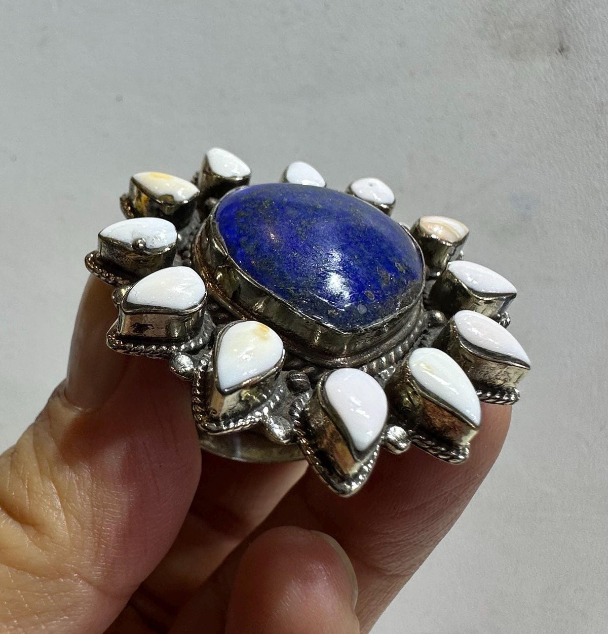 Lapis lazuli heart ring,teardrop shell,handcrafted,adjustable,Tibetan silver