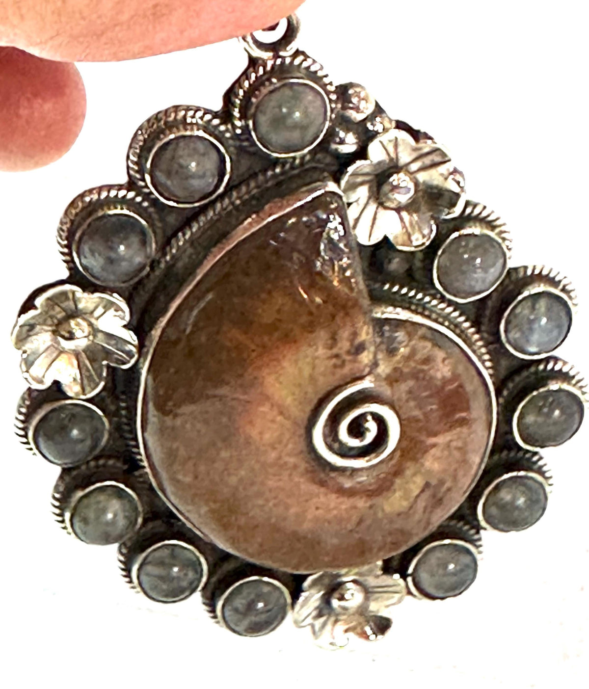 Ammonite fossil, handcrafted,labradorite,Tibetan silver,