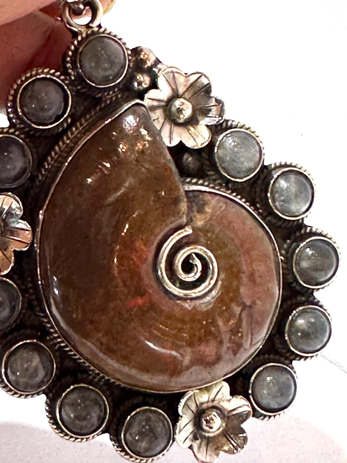 Ammonite fossil, handcrafted,labradorite,Tibetan silver,