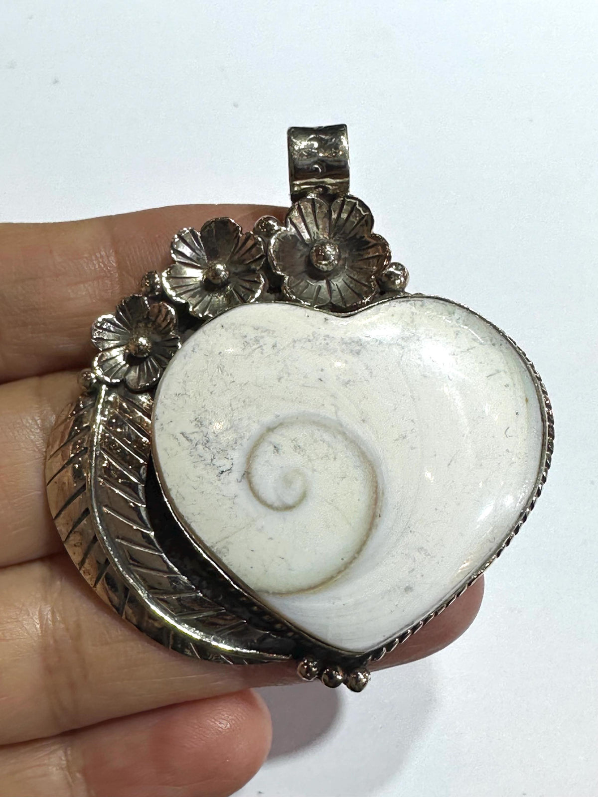 Carved Shiva Eye Heart Pendant, Tibetan Silver,handcrafted,Boho,Shell Heart Pendant ,floral pendant,