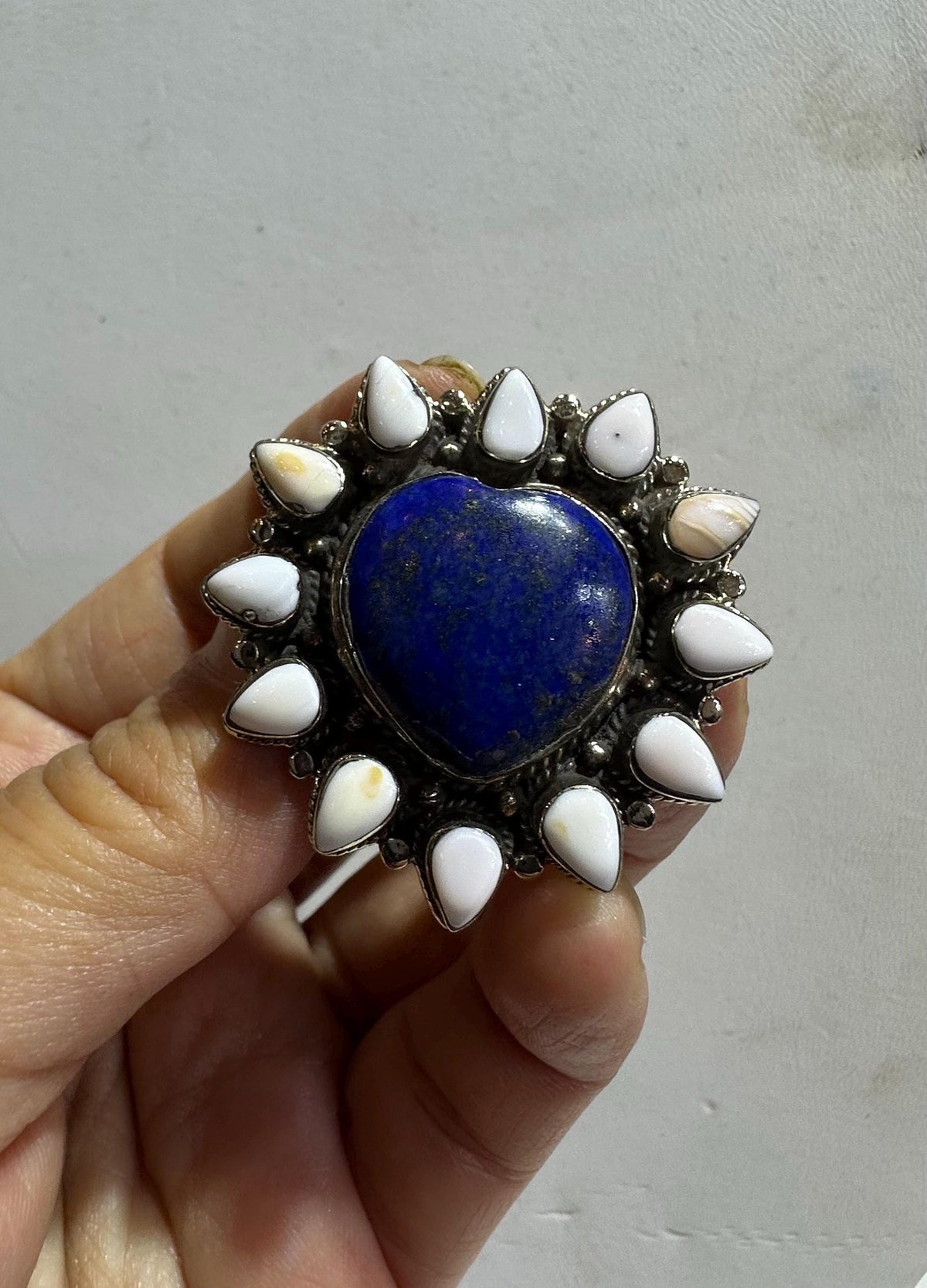 Lapis lazuli heart ring,teardrop shell,handcrafted,adjustable,Tibetan silver