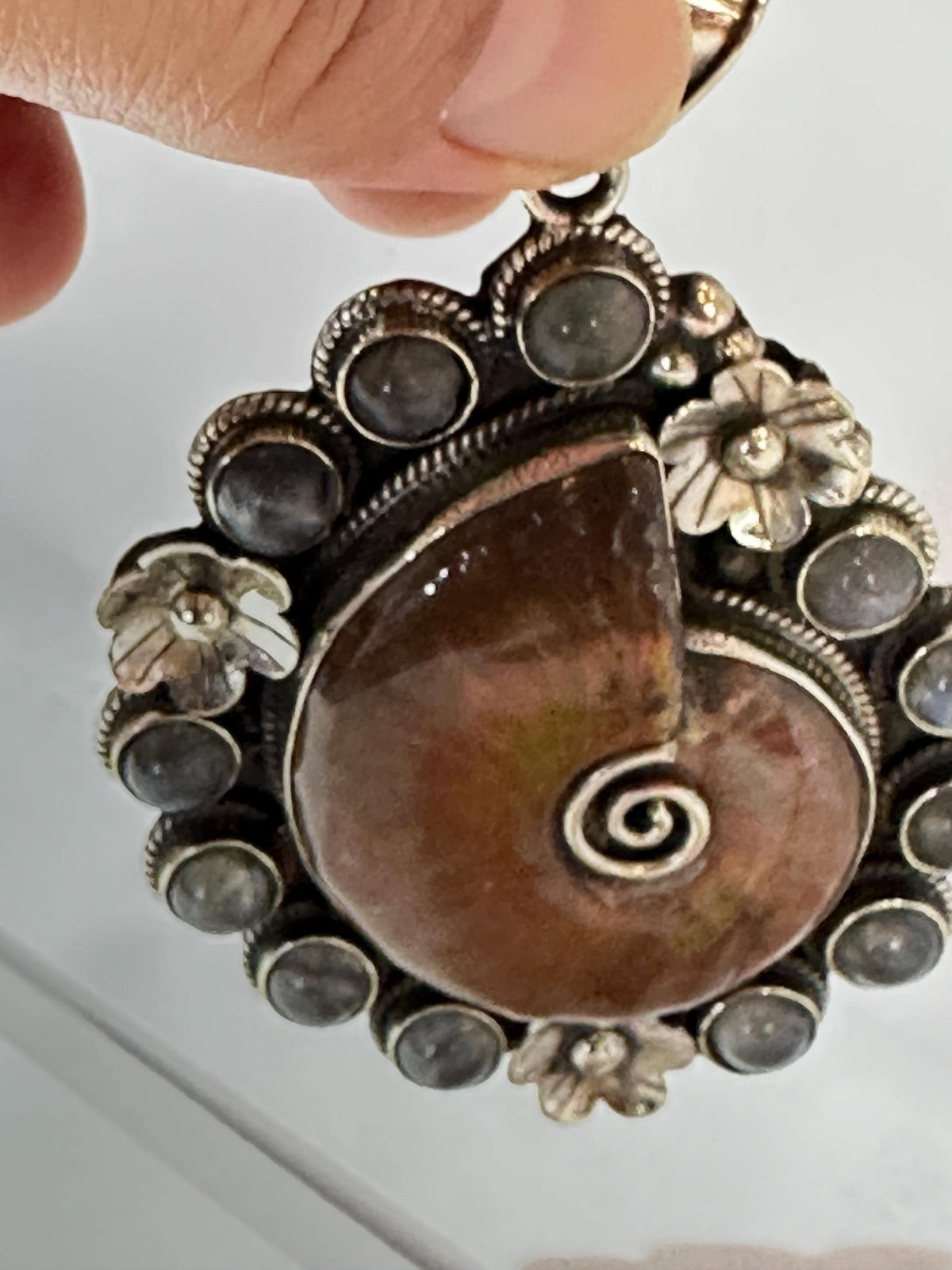 Ammonite fossil, handcrafted,labradorite,Tibetan silver,