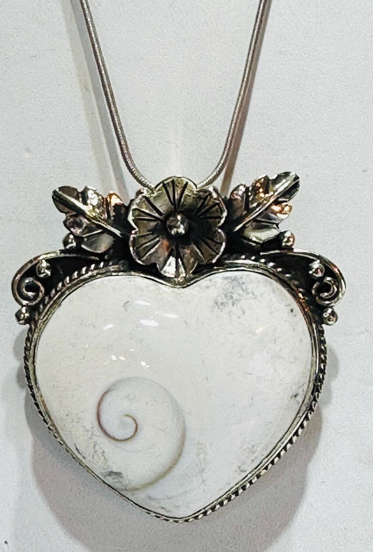 Carved Shiva Eye Heart Pendant, Tibetan Silver,handcrafted,Boho,Shell Heart Pendant ,floral pendant,