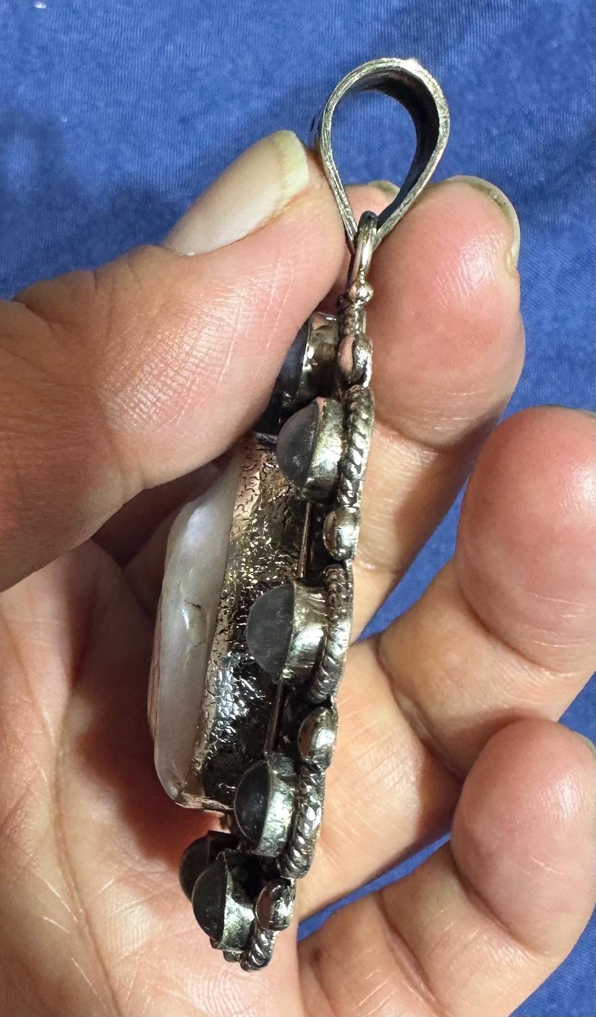 Mother of pearl pendant,labradorite, handcrafted, Tibetan silver,ethnic style,