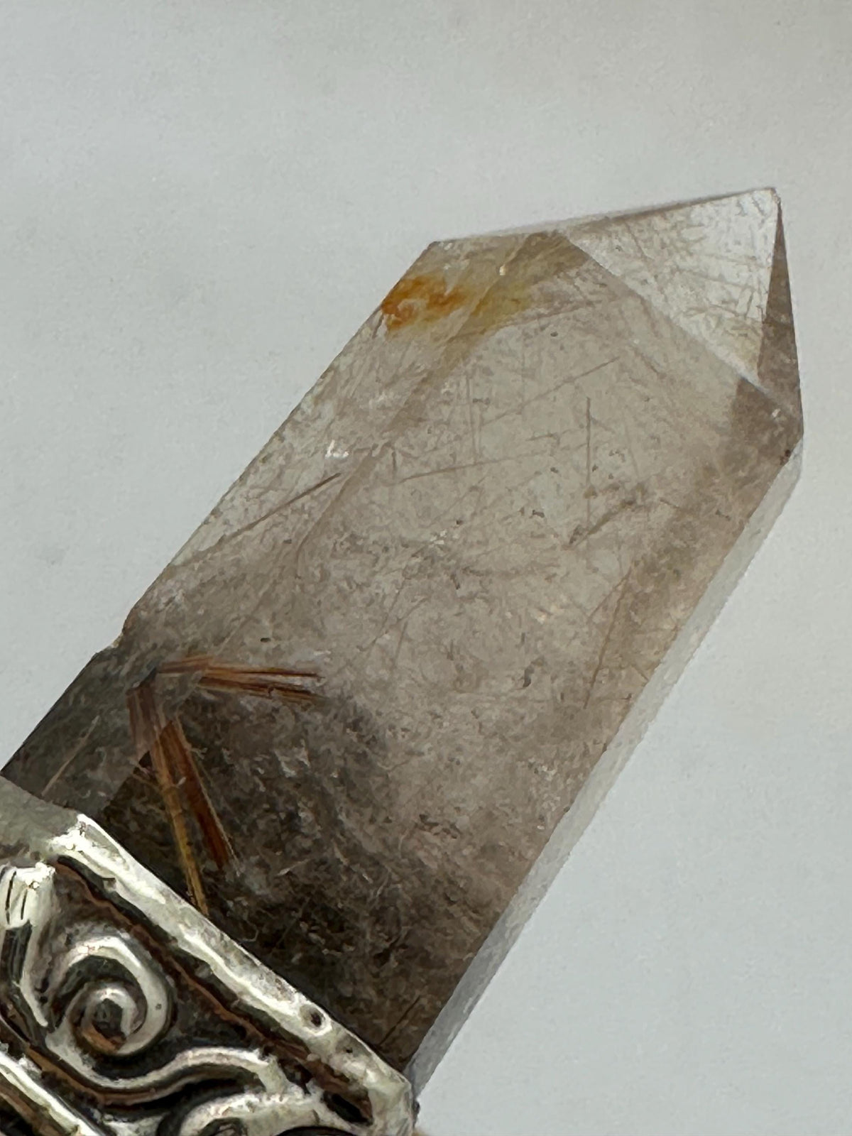 Golden Rutilated Smokey Quartz with labradorite Pendant, Tibetan Repousse Silver, Labradorite (32mmX62mm)