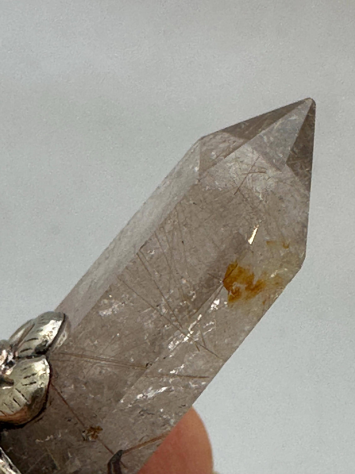 Golden Rutilated Smokey Quartz with labradorite Pendant, Tibetan Repousse Silver, Labradorite (32mmX62mm)