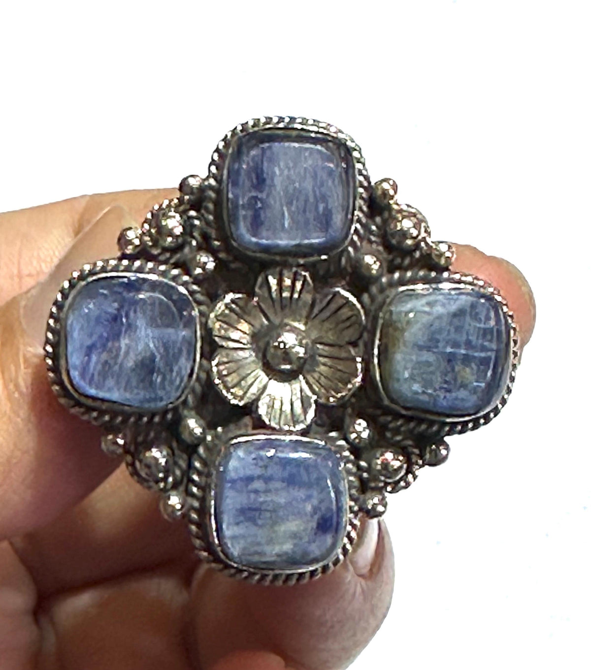 Kyanite ring, handcrafted, floral ring, adjustable,Tibetan silver