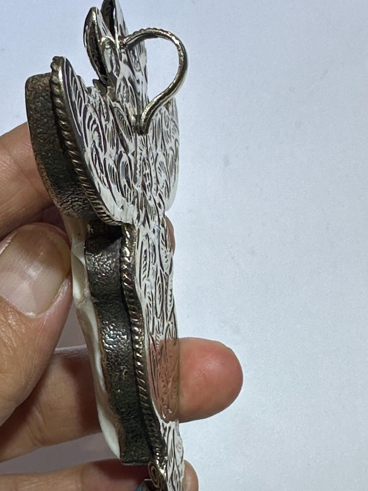 Bone carved bull head pendant, handcrafted, Tibetan silver,Turquoise,floral pendant