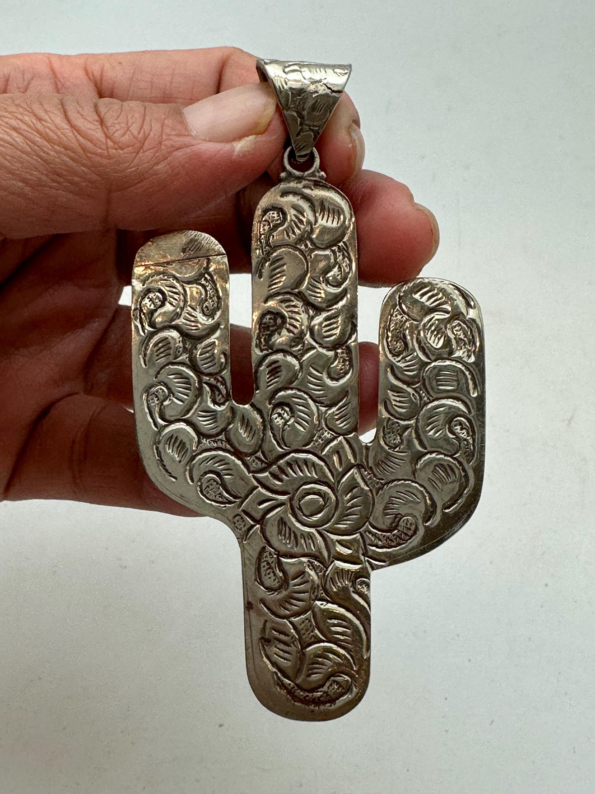 Cactus pendant,turquoise,handcrafted,tibetan silver, artisan jewelry,46.4mmX87.9mm