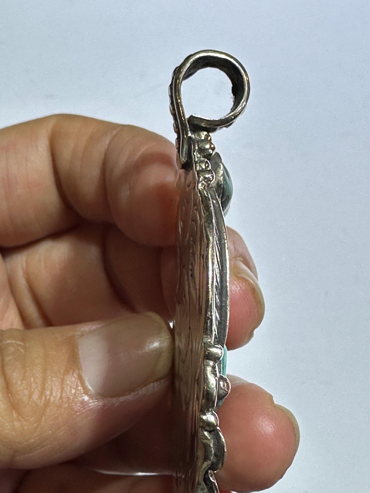Turquoise pendant, floral, handcrafted, feather, Tibetan Silver,ethnic style