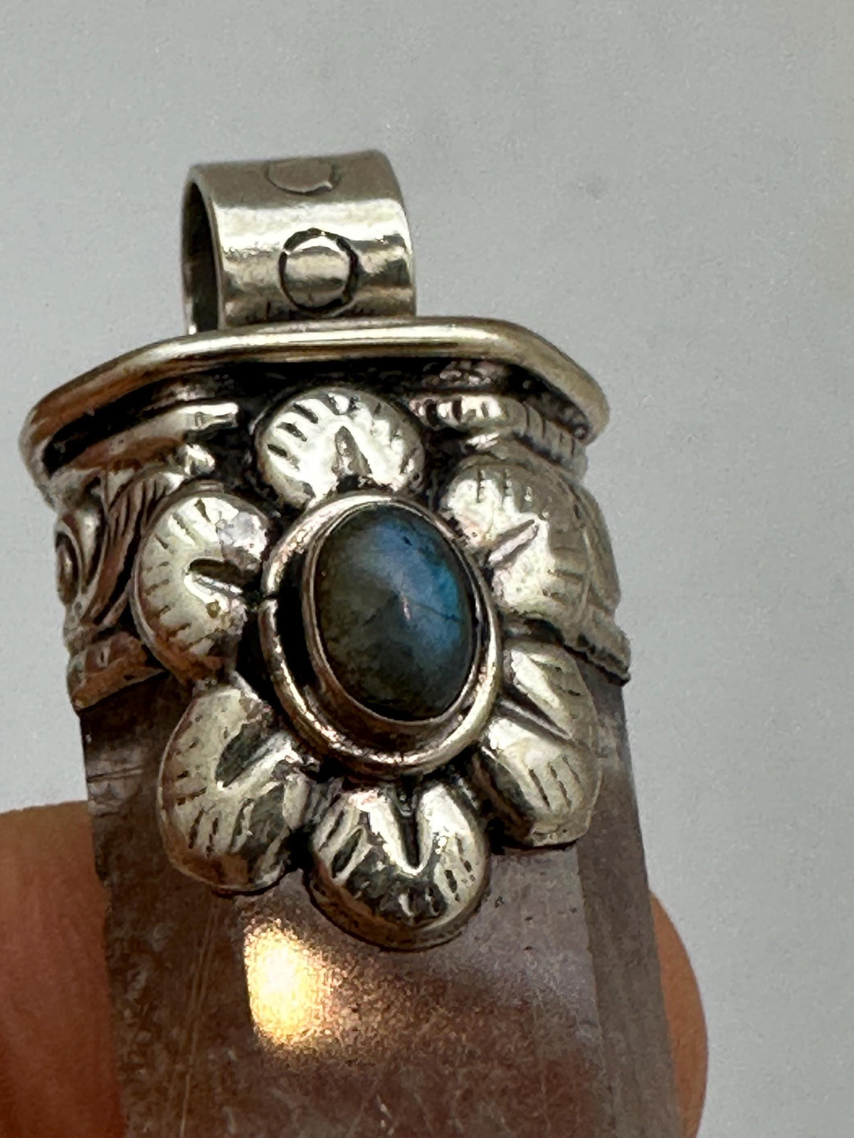 Golden Rutilated Smokey Quartz with labradorite Pendant, Tibetan Repousse Silver, Labradorite (32mmX62mm)